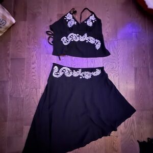SHEIN Black A-Line Skirt with White Embellishments